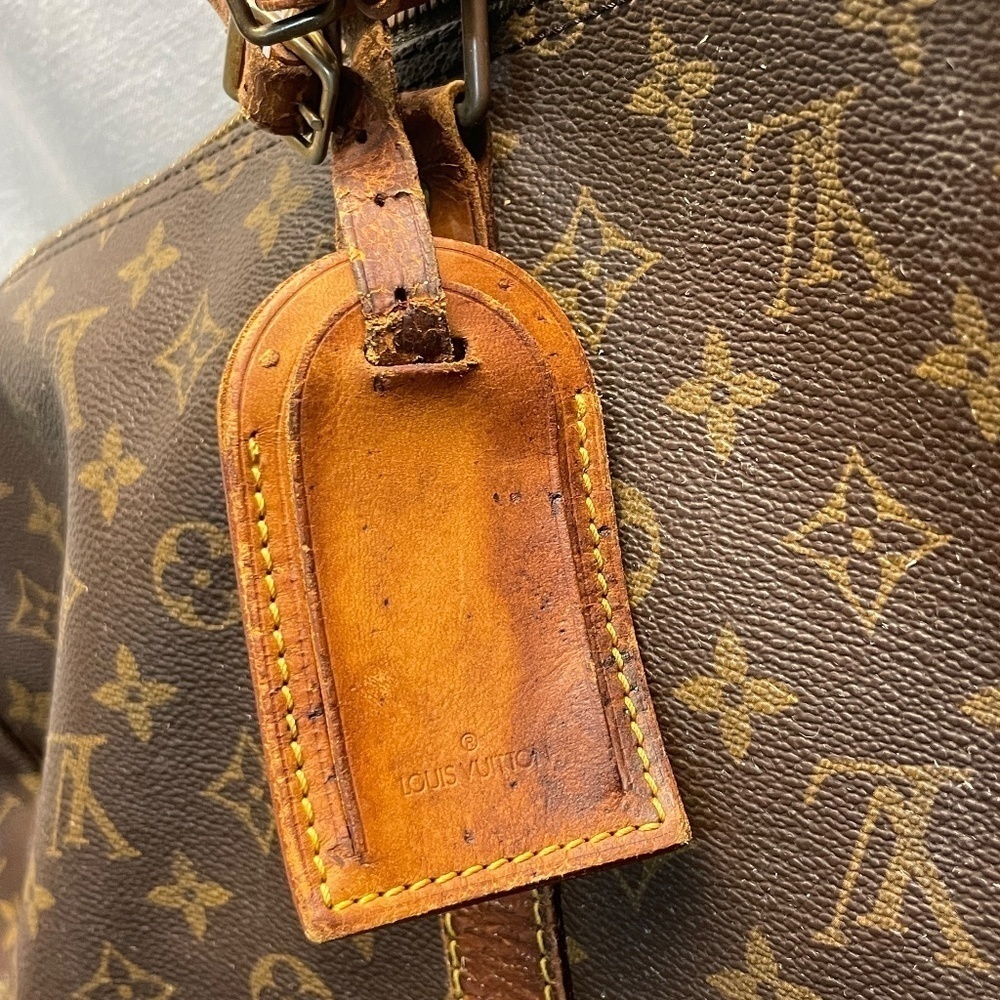 LOUIS VUITTON Brown Leather Monogram KEEPALL 55B with luggage tag and strap - Picture 3 of 4